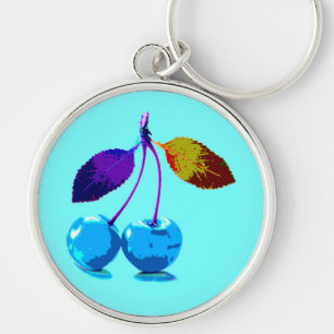 Vibrant light blue cherries   keychain