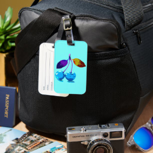Vibrant light blue cherries  luggage tag