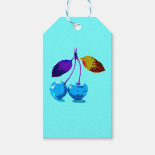 Vibrant light blue cherries  medium  gift tags