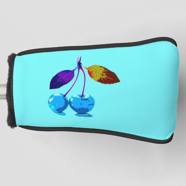 Vibrant light blue cherries pop art    golf head cover (Front)