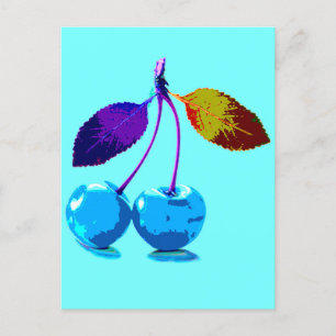 Vibrant light blue cherries postcard
