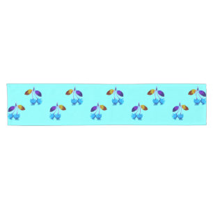 Vibrant light blue cherries short table runner