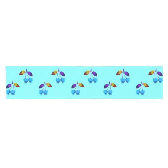 Vibrant light blue cherries   short table runner (Horizontal)