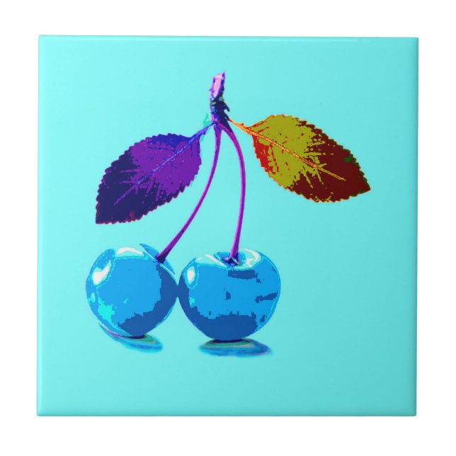 Vibrant light blue cherries  tile (Front)