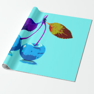 Vibrant light blue cherries wrapping paper