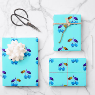 Vibrant light blue cherries   wrapping paper sheet