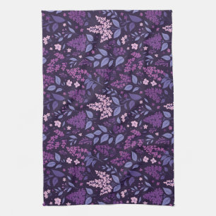 Vibrant Lilac Floral Pattern Kitchen Towel