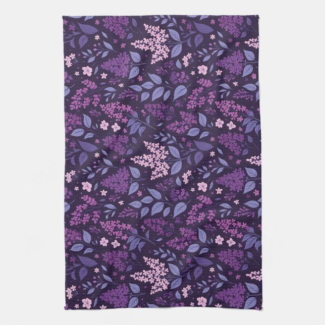 Vibrant Lilac Floral Pattern Kitchen Towel (Vertical)