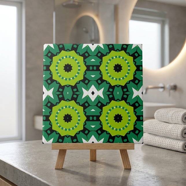 Vibrant Lime Green Black & White Geometric Pattern Tile (Creator Uploaded)