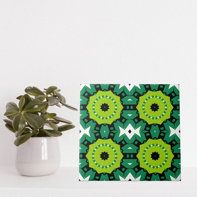 Vibrant Lime Green Black & White Geometric Pattern Tile (Creator Uploaded)