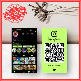 Vibrant Lime Green Realtor Instagram QR Business Card