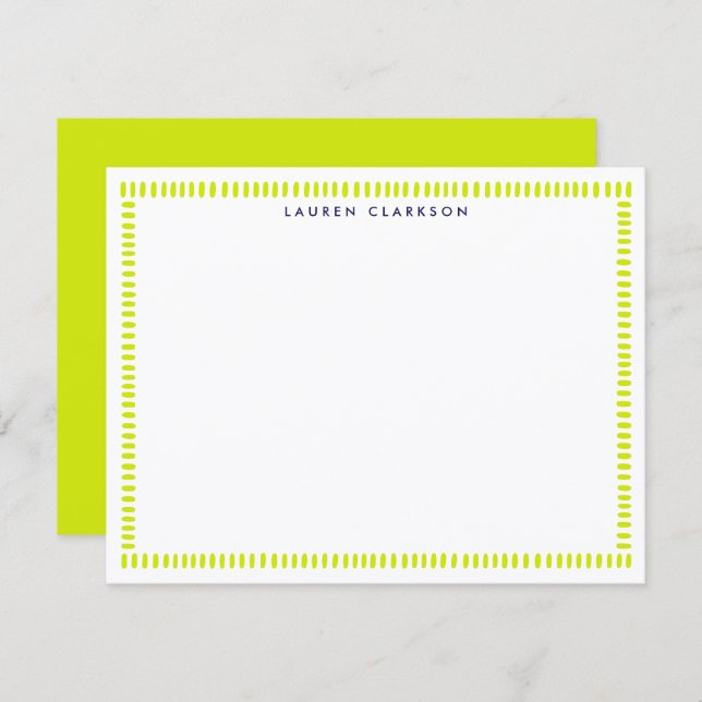 Vibrant Lime Hand Painted Striped Frame Note Card (Front/Back)