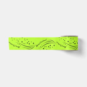 Vibrant Lime Stary Merry Cristmas Satin Ribbon