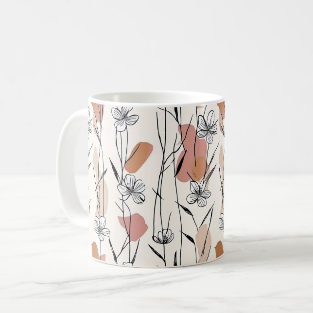 Vibrant Line‑Art Floral Mug (Front Left)