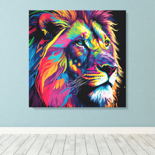 Vibrant lion painting canvas print