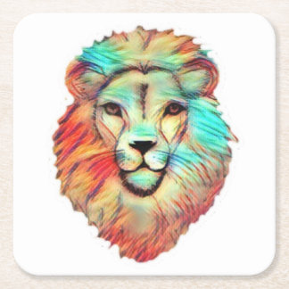 Vibrant Lions Head Square Paper Coaster