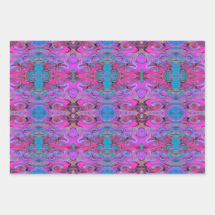 Vibrant Liquid Art Patterns in Purple, Pink & Blue Wrapping Paper Sheet