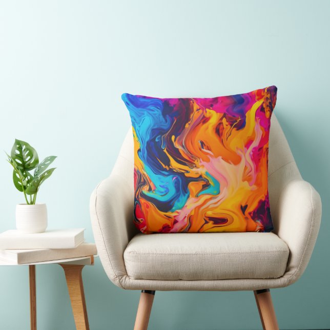 Vibrant Liquid Artwork Throw Pillow (Chair)