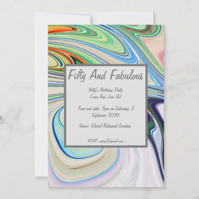 Vibrant Liquid Marble Fifty And Fabulous Birthday Invitation (Front)