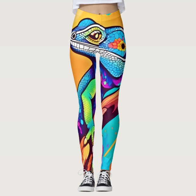 Vibrant Lizard Artwork Leggings (Front)