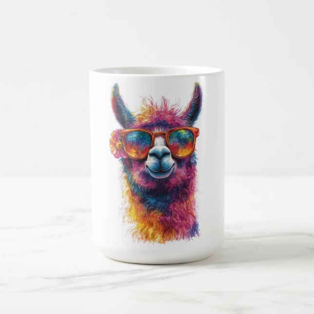 Vibrant Llama Head Illustration – Colorful, Unique Coffee Mug (Center)