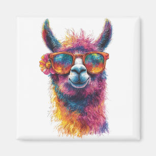 Vibrant Llama Head Illustration – Colorful, Unique Magnet