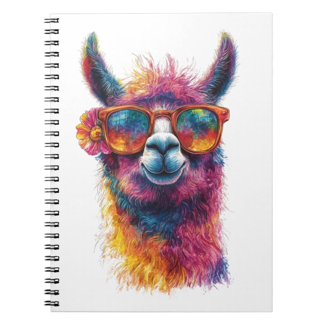 Vibrant Llama Head Illustration – Colorful, Unique Notebook (Front)