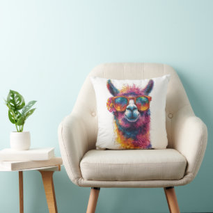 Vibrant Llama Head Illustration – Colorful, Unique Throw Pillow