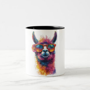 Vibrant Llama Head Illustration – Colorful, Unique Two-Tone Coffee Mug