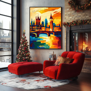 Vibrant London Skyline in Abstract Fauvist Style Poster