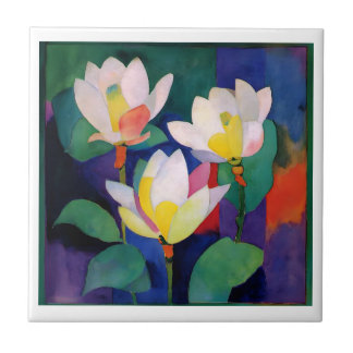 Vibrant Lotus Flowers - Modern Watercolor Wall Art Tile