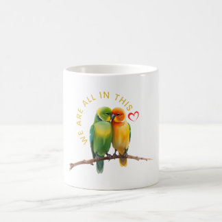 Vibrant Lovebirds & Hearts Watercolor Illustration Coffee Mug