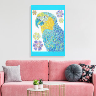 Vibrant Macaw Bird Floral Pattern Design Canvas Print