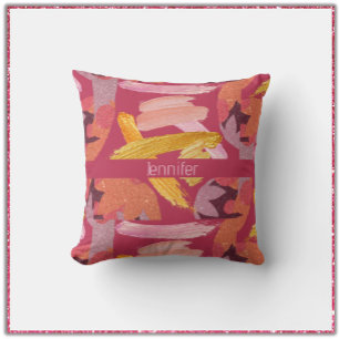 Vibrant Magenta and Gold Abstract Throw Pillow