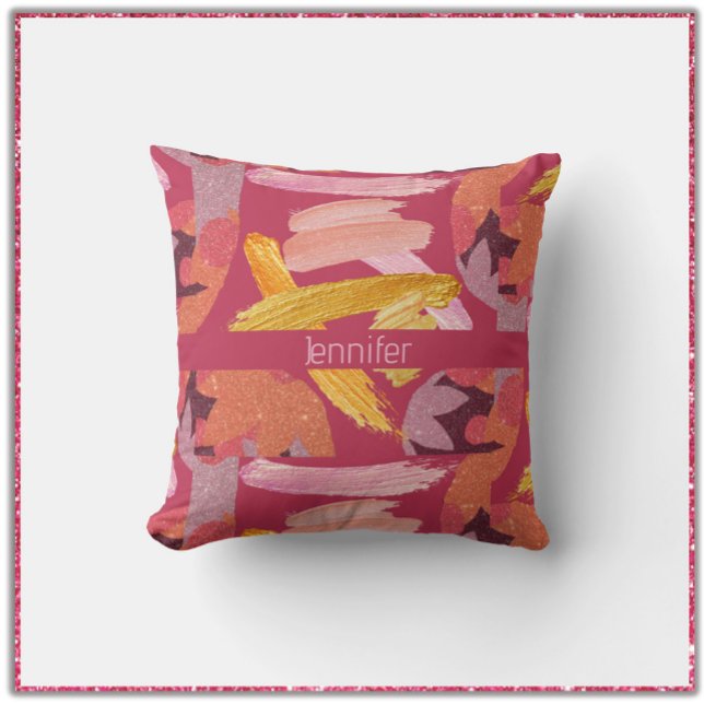 Vibrant Magenta and Gold Abstract Throw Pillow (Creator Uploaded)