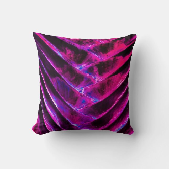Vibrant Magenta Colorized Traveller Palm Throw Pillow (Front)