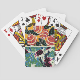 Vibrant Magenta & Orange Abstract Flower Art Playing Cards