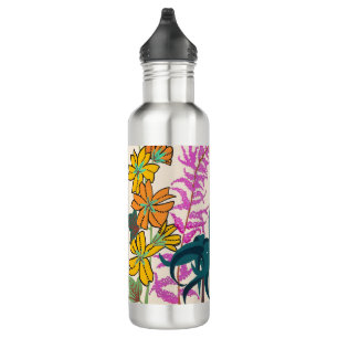 Vibrant Magenta & Orange Art Deco Flower Art 710 Ml Water Bottle