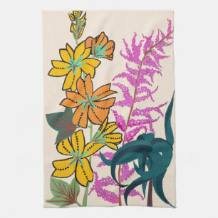 Vibrant Magenta & Orange Art Deco Flower Art Kitchen Towel