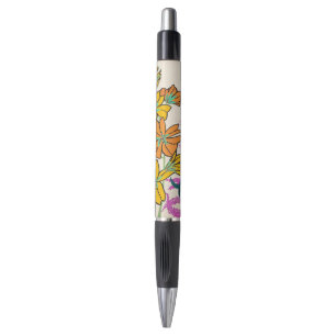 Vibrant Magenta & Orange Art Deco Flower Art Pen