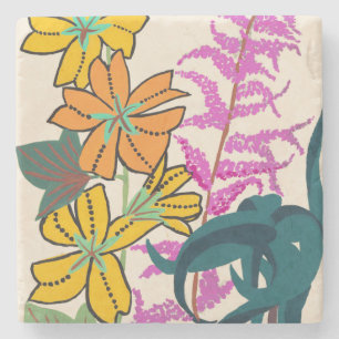 Vibrant Magenta & Orange Art Deco Flower Art Stone Coaster