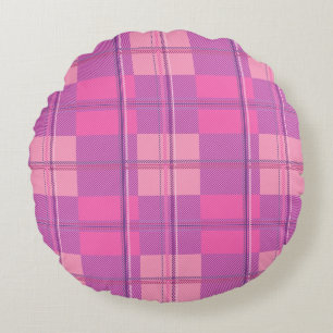 Vibrant Magenta Pink Plaid Aesthetic Round Pillow