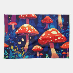 Vibrant Magic Mushroom Forest Art Kitchen Towel