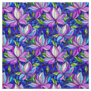 Vibrant Magnolias in Timeless Stained Glass Artist Fabric