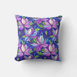 Vibrant Magnolias in Timeless Stained Glass Artist Throw Pillow