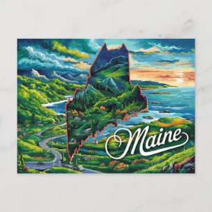 Vibrant Maine Map Art Postcard