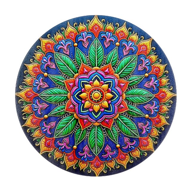Vibrant Mandala Artistry Cutting Board (Front)