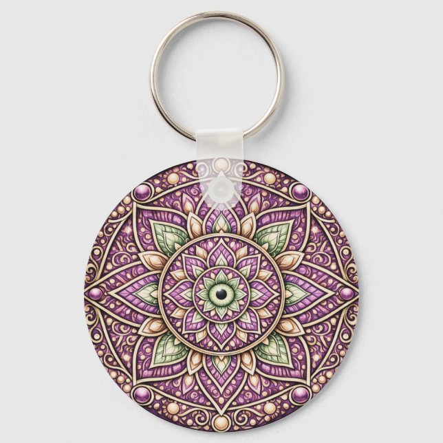 Vibrant Mandala Design– Colourful Geometric Ar Keychain (Front)