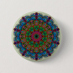 Vibrant Mandala Floral & Geometric Pattern 2 Inch Round Button