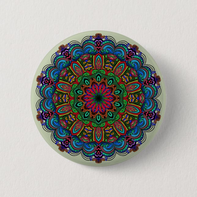 Vibrant Mandala Floral & Geometric Pattern 2 Inch Round Button (Front)